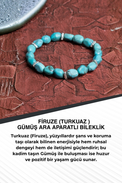 Saff Doğal Taş Turquoise (Turquoise) Bracelet with Silver Apparatus