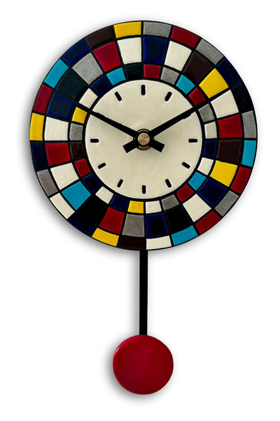 Tick Tack Clocks Renk Armonisi - Seramik Sarkaçlı Duvar Saati – El Yapımı Tas...
