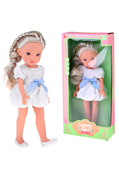 Jokomisiada Papusica eleganta pentru copii, cu parul lung-blond in rochita alba, inaltime 33 cm