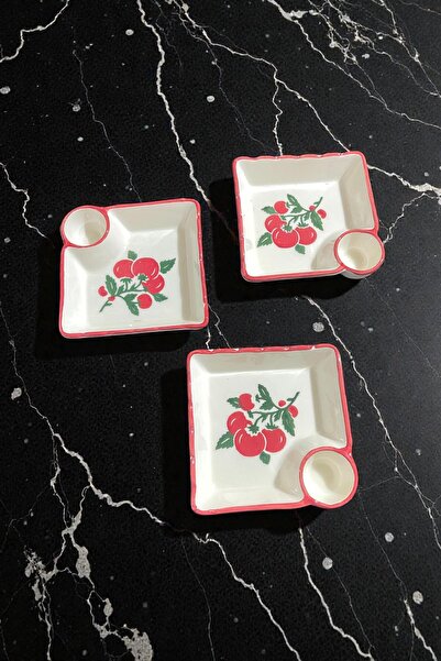 ALBETTO 3-Piece Ceramic Food Plate, Children's Plate with Egg Compartment, Red