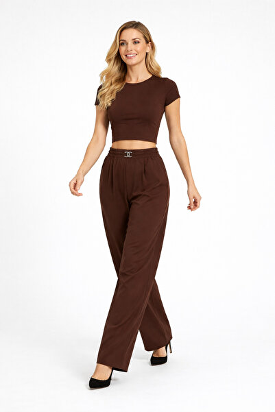 HAYAL COLLECTİOM Hayal 242-12-25 Women's High Waist Wide Leg Elastic Waist St...