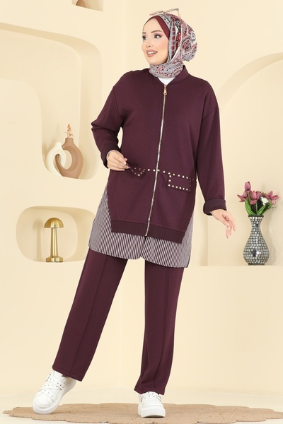 ModaMerve Metal Aksesuarlı Spor Takım 14410SBL832-MS Mürdüm