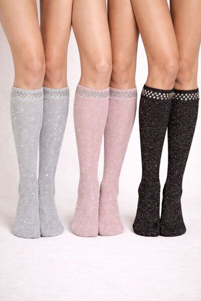 shefox 3 Çift Kadın Taşlı Konç Simli Fantazi İnce Dizaltı Çorap