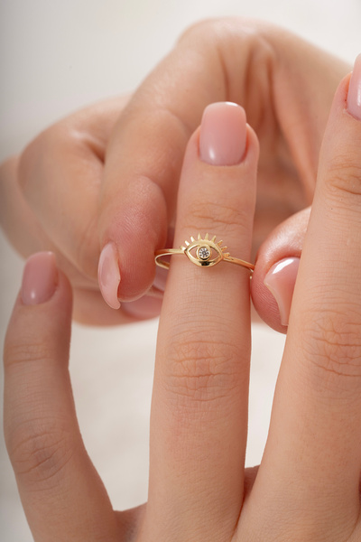 ALİSGOLD1986 14 Ayar Altın Göz Figürlü Minimal Kadın Yüzük