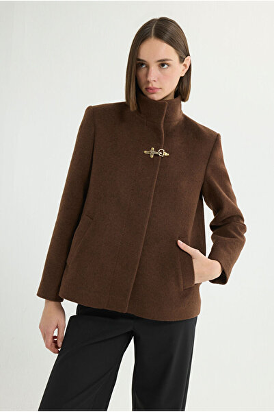 Love My Body Dik Yaka Yün Karışımlı Kısa Kaban