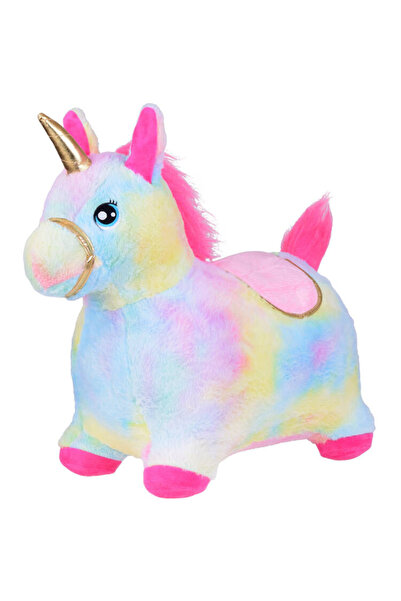 Jokomisiada Calut gonflabil de sarit pentru copii Rainbow Unicorn, realizat din cauciuc imbracat in plus pufos,