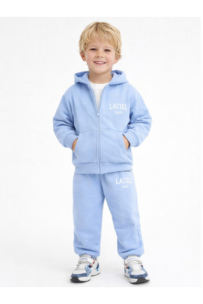 Motebarn Wear Момчешки комплект от спортен екип с качулка и цип в цвят ледено...