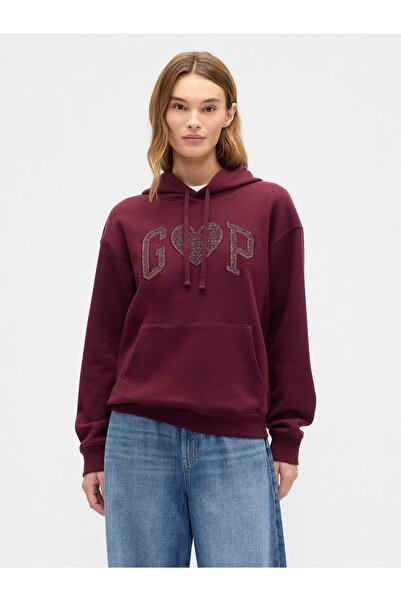 GAP Kadın Bordo Logo Fleece Sweatshirt