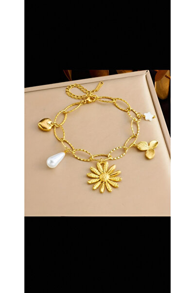 chd-store ستانلس ستيل ذهبي اللون، زهرة الشمس بتصميم بسيط، نسيج فرنسي مميز، طر...