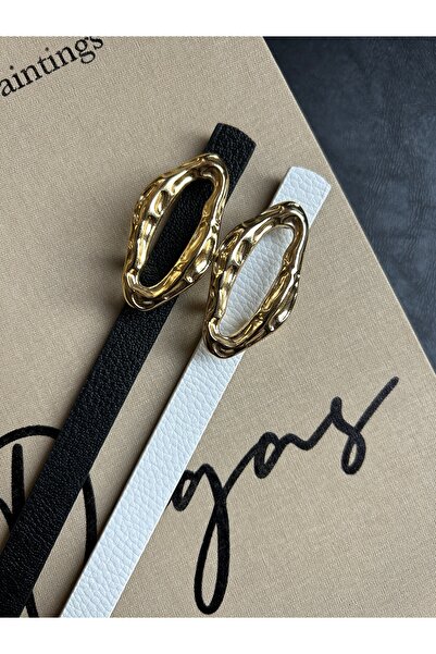 LİA KEMER 2-Pack Judge Patterned Women's Gold Buckle Belt Jacket Belt Dress Belt Trouser Belt