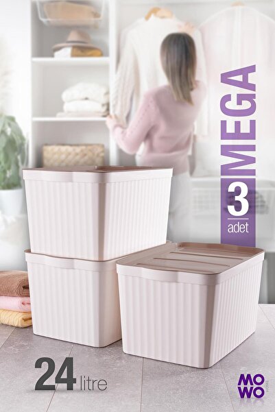 Mowo Home Mega 3'lü Beyaz 24 Lt Çok Amaçlı Dolap Içi Düzenleyici Kapaklı Kutu, Dekoratif Saklama Kutusu, Organ