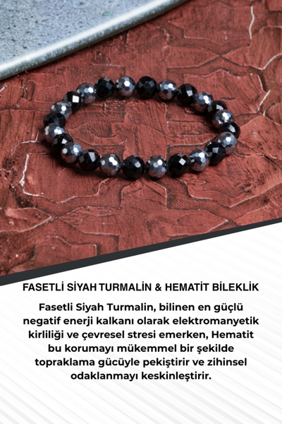 Saff Doğal Taş Faceted Black Tourmaline & Hematite Bracelet