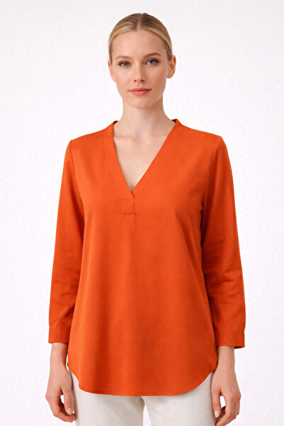 Nuevo Γυναικεία μπλούζα με λαιμόκοψη V, άνετη εφαρμογή, μακρυμάνικη τουνίκ μπ...