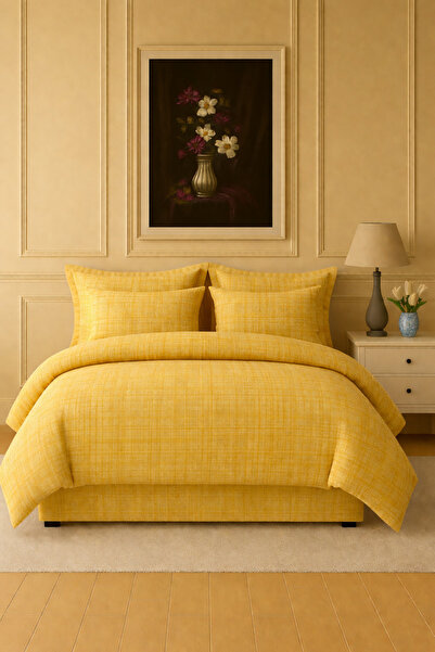 İQON Set de lenjerie de pat cu cearșaf simplu, dublu, galben-galben