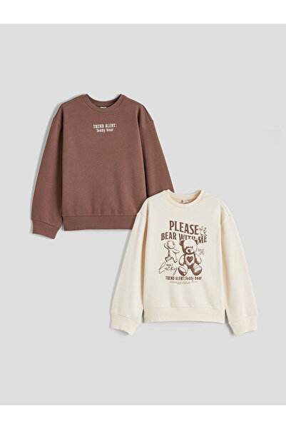 LC Waikiki Alita City Farkıyla Lcw Kids Beige Oval Collar Girls' Sweatshirt 2...