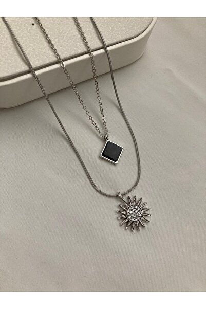 PURE BERRY طقم قلادة من الفولاذ الزركوني مكون من قطعتين، مصنوع من الفولاذ بنس...