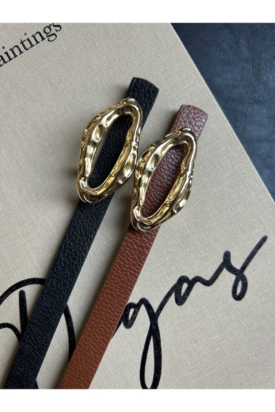 LİA KEMER Pachet de 2 curele cu model Judge pentru femei, cu cataramă aurie, ...