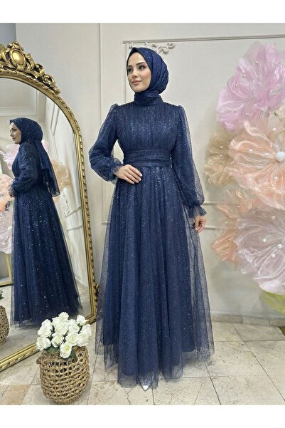 KADİR KORKMAZ GİYİM Simli Astarlı Kabarık Hakim Yaka Prenses Model Tesettür A...