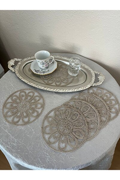 BRL ÇEYİZ HOME Set of 6 Stylish Coffee Side Presentation Guipure Tulle Napkins