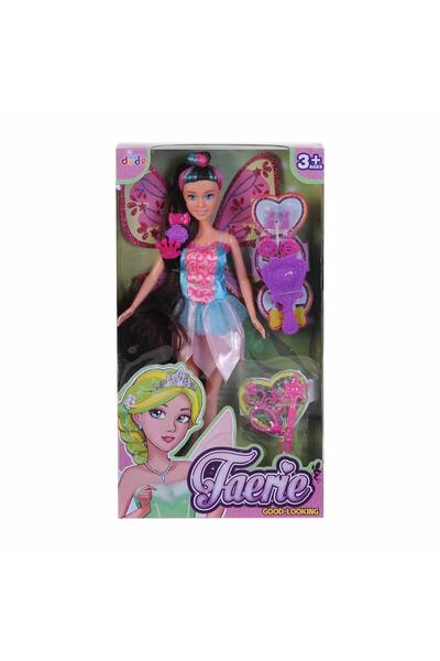 hak-iş oyuncak Uzun Siyah Saçlı Peri Bebek (Mavi-Pembe Elbise) ve Güzellik Seti