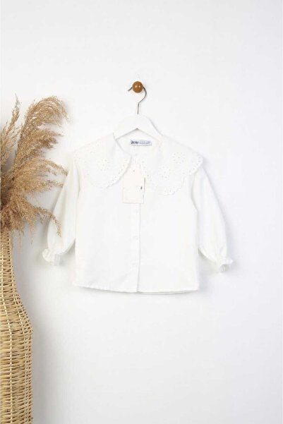 CANAN ÇAKMAK Kız Çocuk Uzun Kollu Yakası İşlemeli Gömlek