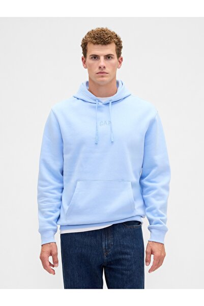 GAP Erkek Açık Mavi Relaxed Mini Logo Sweatshirt