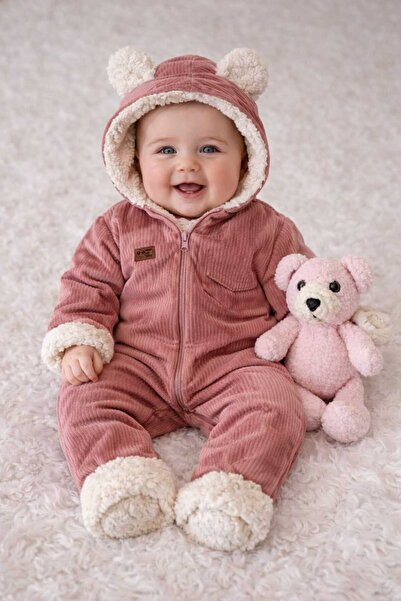 BY TUNA DESİGN Kapüşonlu Ayıcıklı Bebek Astronot Tulum – Fermuarlı, Polar, Un...