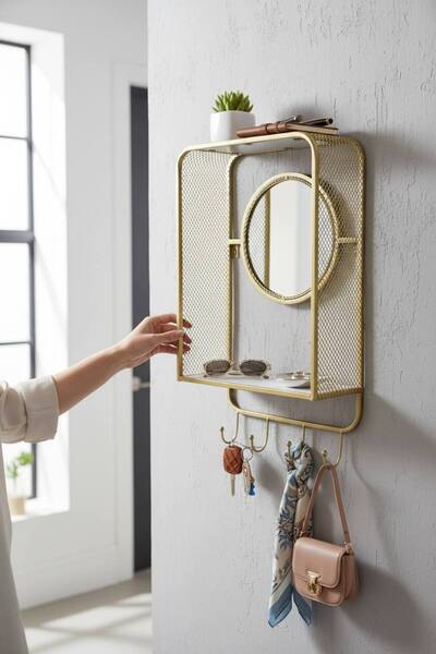 MAZPRO رف جداري بمراية وعلاقات