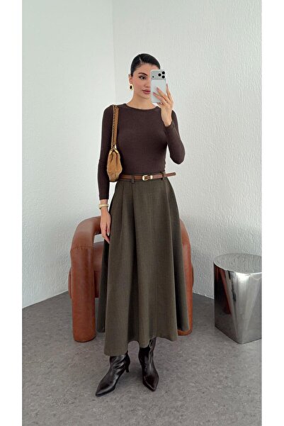 HAZELANNA Kemerli Uzun Kahve Etek