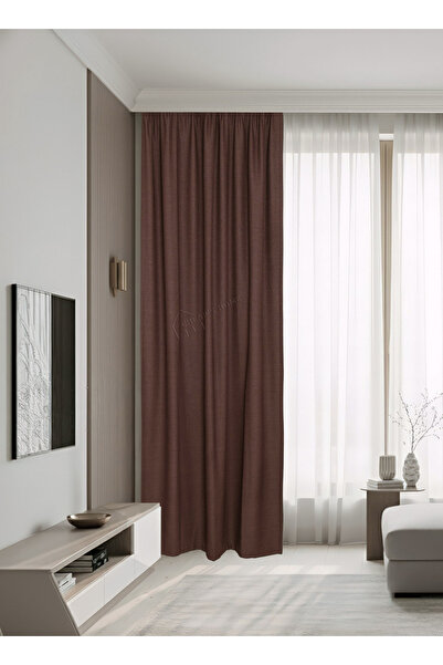 cheap's home Модерна завеса с ленен текстур и матово покритие - без косми, с дебелина, прав крой (СВЕТЛОКАФЯВО)