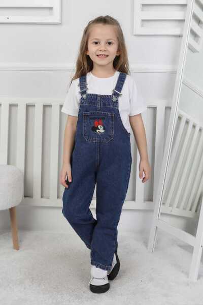 CANAN ÇAKMAK Kız Çocuk Slopet Çocuk Kot Tulum Mickey Mouse Desenli Slopet