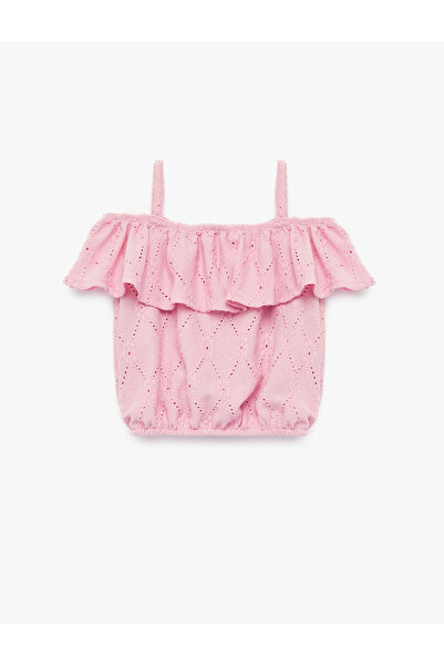 Koton Embroidered Elastic Waist Ruffled Strap Tank Top