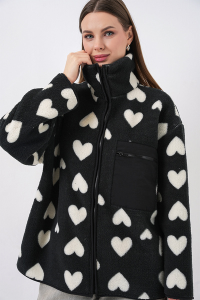 Bigdart 55446 Παλτό με φερμουάρ oversized βελούδινο - Μαύρο