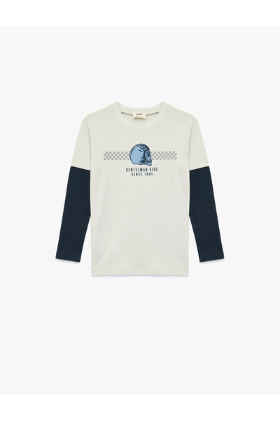 Koton Crew Neck Printed Gray Boys' Long Sleeve T-Shirt 6Wkb10379Tk