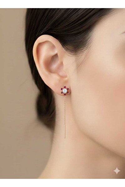 Papatya Silver 925 Ayar Taşlı Sallantılı Çiçek Küpe.rose.gold.rodaj