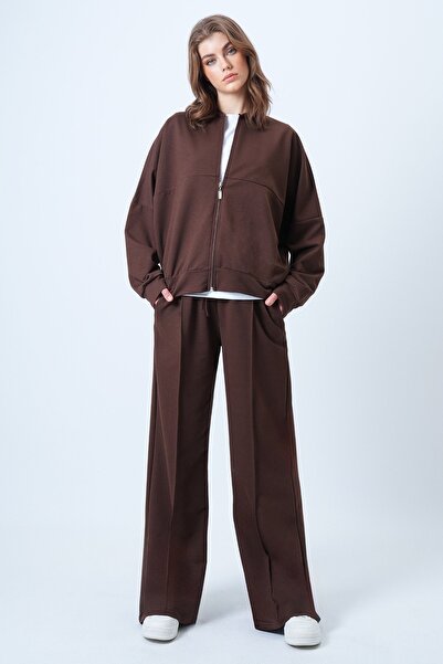 Trend Alaçatı Stili Kobieta Brązowa Kurtka z wysokim kołnierzem, szwami i zam...