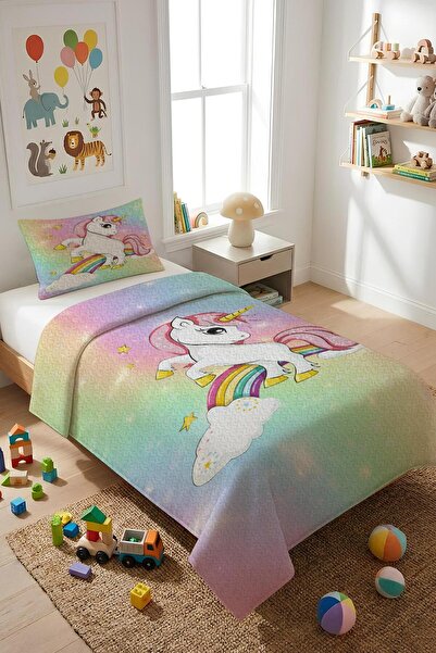 Dolce Mariee طقم غطاء سرير للأطفال من القماش المخملي بنمط وحيد القرن (قطعتان)...