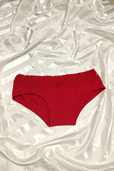 Dr. Bugy Yılbaşı Özel Kırmızı Dantelli Önü Şeritli Penye Polo Şort Külot