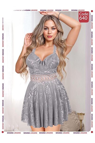 TREN Flared Mini Sleep Dress Embroidered Midriff Band Thin Strap Nightie Bedroom Outfit Bridal Teddy