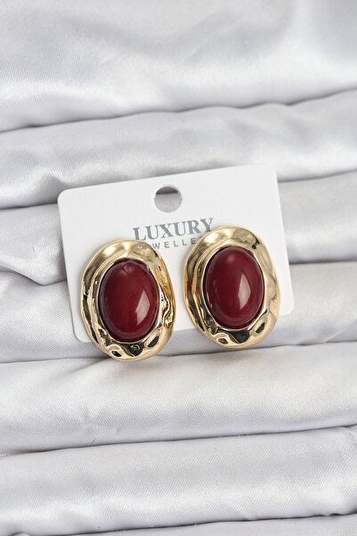Clariss Burgundy Color Oval Vintage Brass Women Earrings