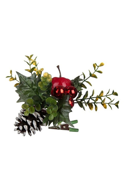Tam12den Home زهرة رأس السنة مع أوراق خضراء وبراعم الصنوبر وتفاحة حمراء 10 سم