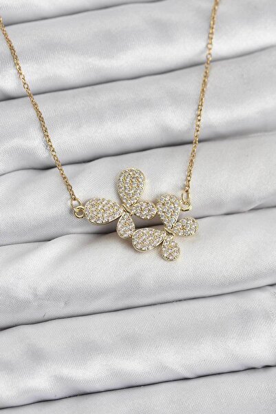 Clariss قلادة نسائية من الفولاذ 316L بلون ذهبي مع حجر الزركون على شكل فراشة