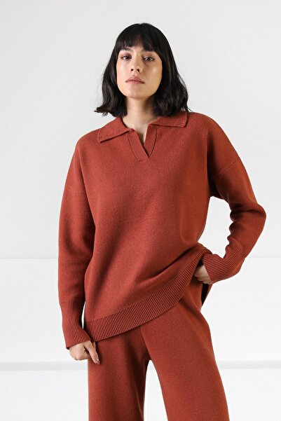 Ferraro Tile Long Sleeve Relaxed Fit Polo Neck Cashmere Women's Knitwear Sweater