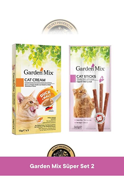 Garden Mix Ördek + Malt Kedi Krema Ödül Maması 5x15 gr & Mix Ciğerli Ödül Çub...