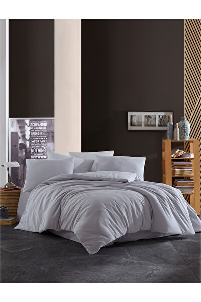 NazeninHome Seersucker 100% Cotton Double Duvet Cover Set Gray