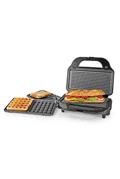 Optim Solution Aparat de sandvișuri Grill Waffle 900W, plăci antiaderente 28x15 cm, oțel inoxidabil/plastic