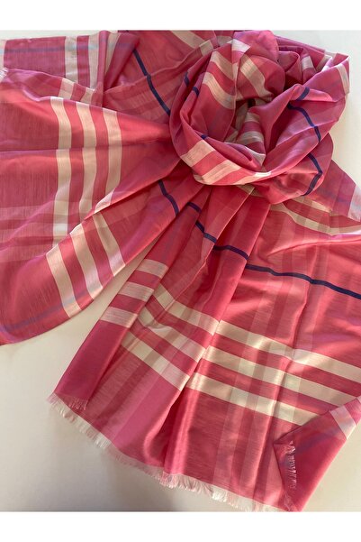 Bohemian Plaid Pattern Silk Pink Shawl 70 X 260 cm