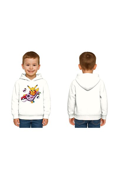 SEDİRLİ Unisex Pikachu Printed Children's Swaetshirt Hooded 3 Thread Raster