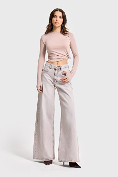 it's basic Women's Stone Color Hera 4S6-158 Palazzo Fit 100% Cotton Denim Jean