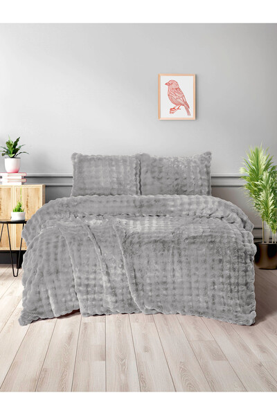 Merinos Diamond 3 Piece Bubble Comforter Quilt Set 220X240 Gray